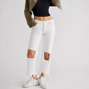 New Free People We The Free Maggie Raw Hem Distressed White Jeans